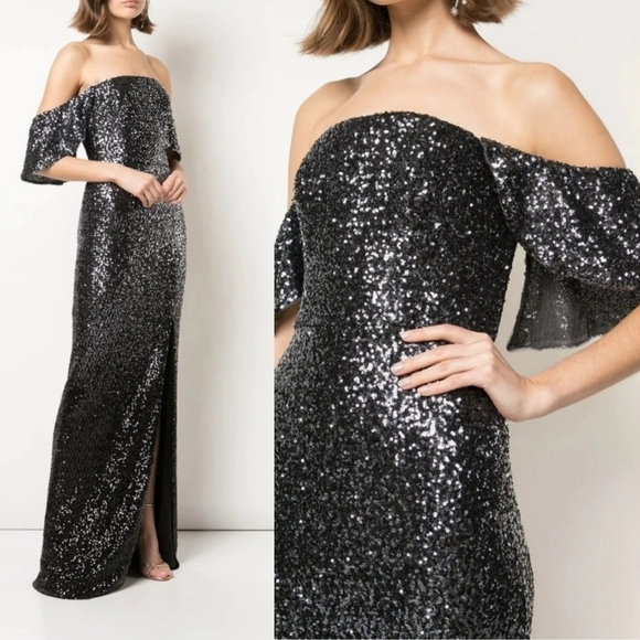 Marchesa Notte Ombré Sequin Gunmetal Column 3 In 1 Evening Gown NWT Size 8 - Picture 3 of 16